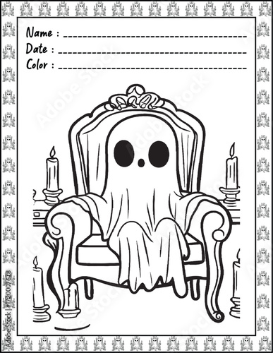 Spooky Cutie Bold & Easy Coloring Page with Cute Animals for Adults and Kid. High resolution (300 DPI), Ready to print on standard 8.5x11-(A4) inch paper With (No Bleed), Black and White. Vector 