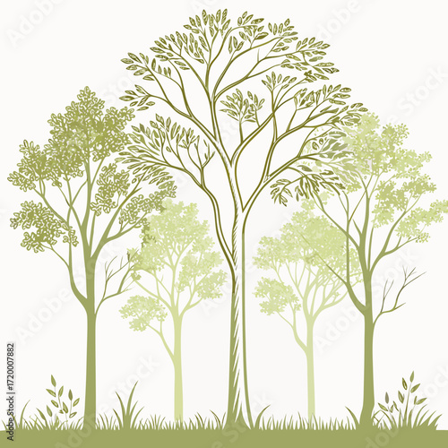 A green tree with lush foliage and a vibrant floral pattern on a grassy lawn is a beautiful vector illustration of nature