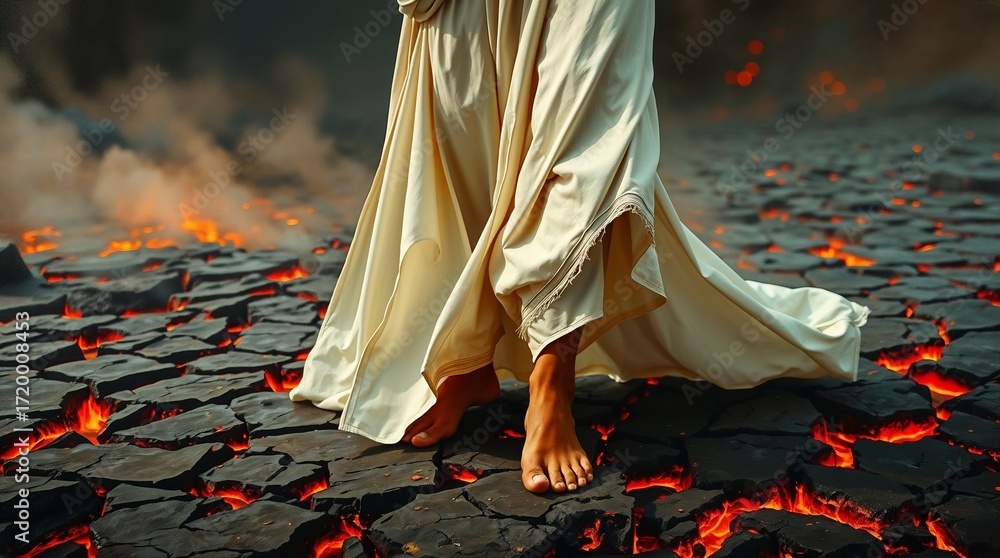 Obraz premium Eurydice’s feet on volcanic rocks, symbolic illustration of the Greek myth 