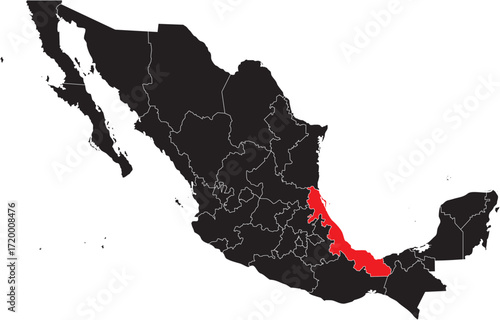 Veracruz State Region on Mexico Map
