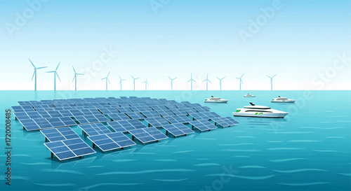 Offshore Solar and Wind Farm Powering Sustainable Marine Transportation