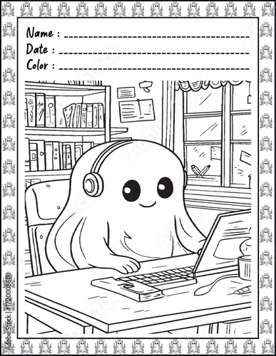 Spooky Cutie Bold & Easy Coloring Page with Cute Animals for Adults and Kid. High resolution (300 DPI), Ready to print on standard 8.5x11-(A4) inch paper With (No Bleed), Black and White. Vector 