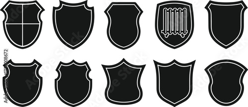 Set of black shields in different shapes vintage blank badges collection