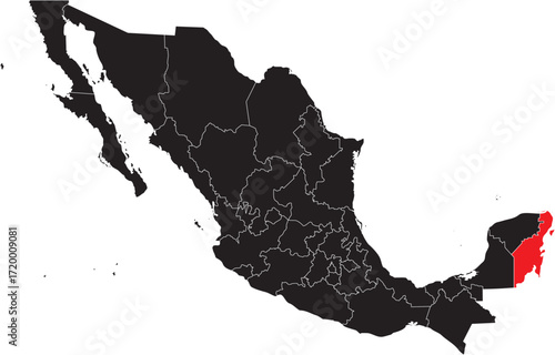 Quintana Roo State Region on Mexico Map
