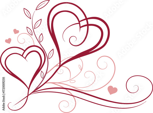 Vector art of two intertwined hearts with floral swirls and leaves, a symbol of love and romance
