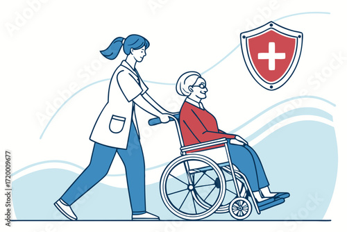 Medical Caregiver Helping Old Woman Vector Illustration