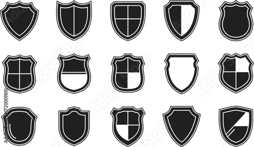 Set of black shields in different shapes vintage blank badges collection