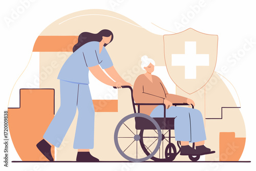 Senior Health Care Vector with Nurse Support