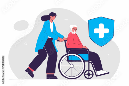 Patient Care Vector Illustration with Blue Shield Icon