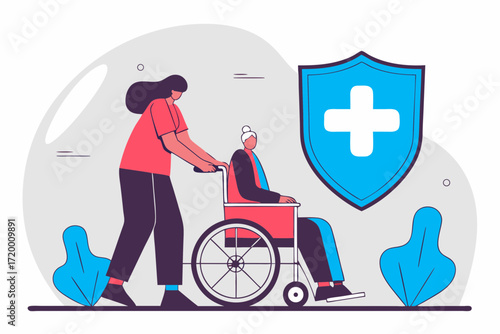 Hospital Nurse Helping Elderly Vector Illustration