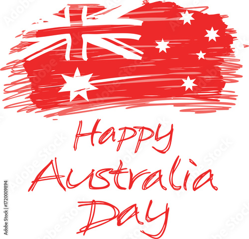 Vector art of happy australia day text with australian flag brush stroke