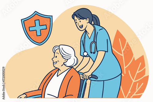 Flat Design Nurse and Elderly Vector for Health Poster