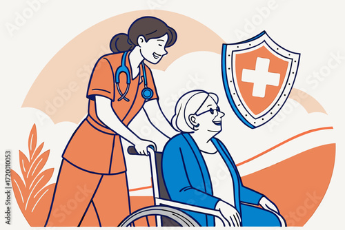 Hospital Service Vector Illustration with Wheelchair
