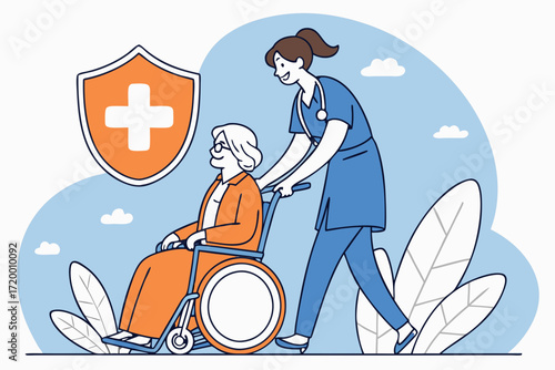 Nurse and Senior Flat Illustration for Medical Ads