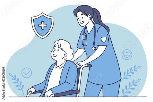 Medical Care Illustration with Health Shield Icon