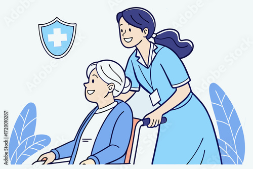 Flat Medical Illustration with Nurse and Patient