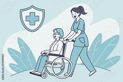 Medical Professional and Wheelchair Vector Art