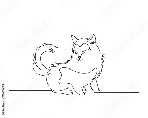 Cute cat outline illustration. Continuous line drawing of cute kitty.