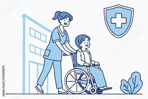 Doctor Care Vector with Old Woman in Wheelchair