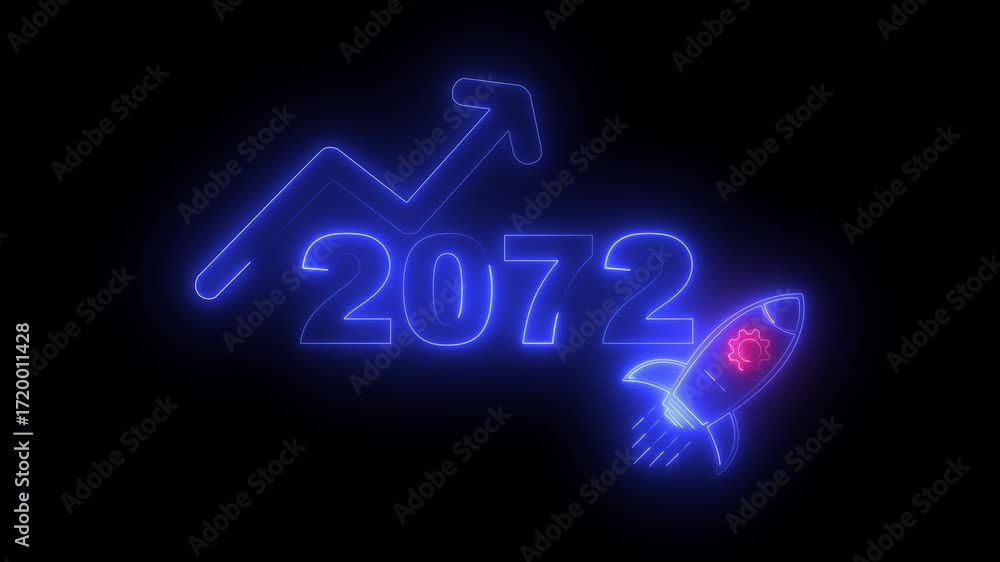 custom made wallpaper toronto digitalBlue neon 2072 year with upward arrow graph and rocket ship icon on black background new year