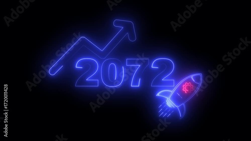 Wallpaper Mural Blue neon 2072 year with upward arrow graph and rocket ship icon on black background new year Torontodigital.ca
