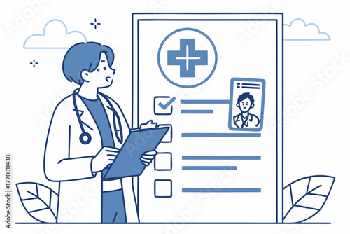 Doctor with Medical Report and Patient Card Vector Illustration