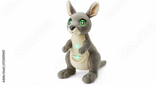 優しい光輝く子カンガルーぬいぐるみ 穏やか表情 癒し系. AI Generated