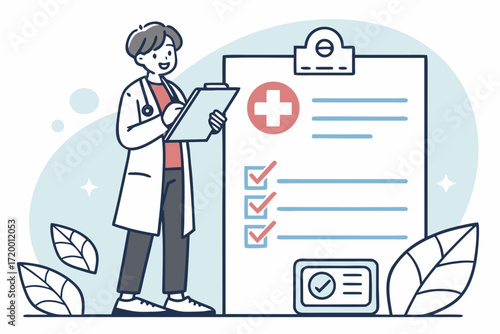 Doctor Review Vector with Medical File Illustration