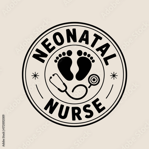 Neonatal nurse emblem with baby feet and stethoscope