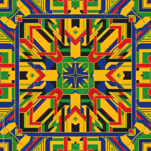 Vibrant geometric pattern design perfect for striking backgrounds, bold textiles, and modern packaging, offering a retro yet contemporary flair