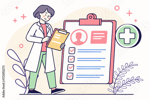 Clean Flat Design Vector of Medical Form with Doctor