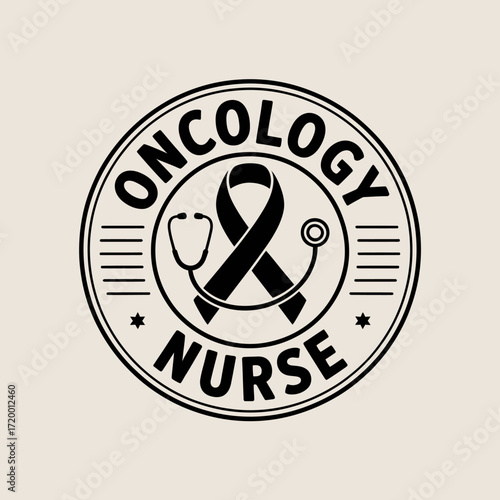 Oncology nurse emblem with awareness ribbon and stethoscope