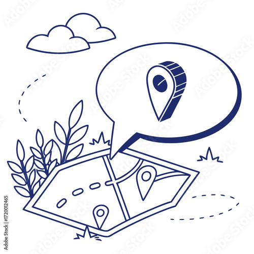 Location pin in speech bubble above map