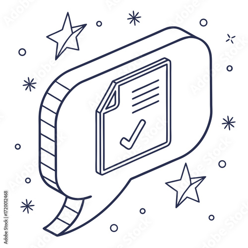 Isometric speech bubble with document and check mark
