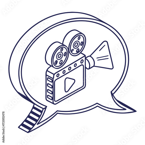 Isometric film camera inside a speech bubble