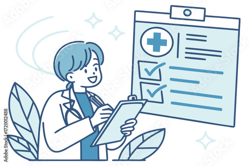Doctor and Health Card Vector Illustration in Blue Theme