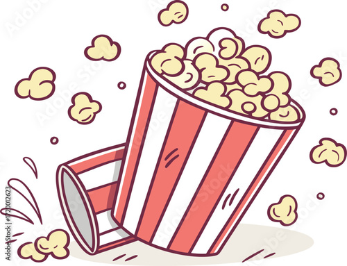 Vector art of popcorn spilling from a bucket with splashes