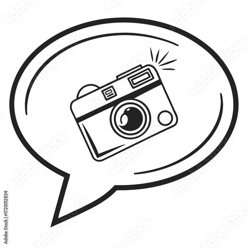 Camera with flash in speech bubble for photography