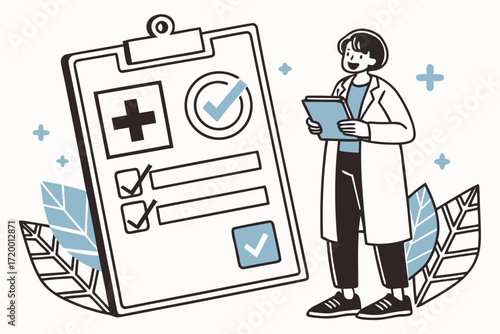 Flat Medical Illustration with Doctor Review Scene