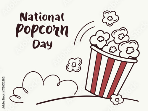 Vector art of national popcorn day celebration with a bucket of popcorn and flowers