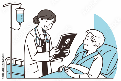 Elderly Patient with IV and Doctor Vector Illustration