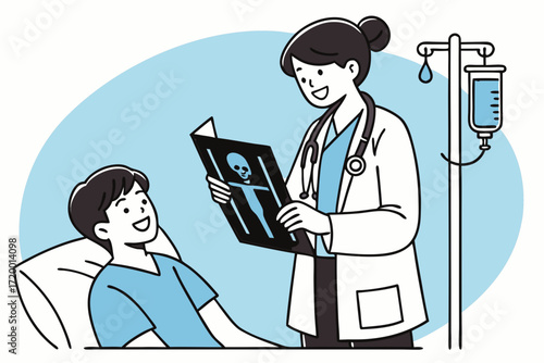 Clean Vector of Hospital Scene with X-Ray Result