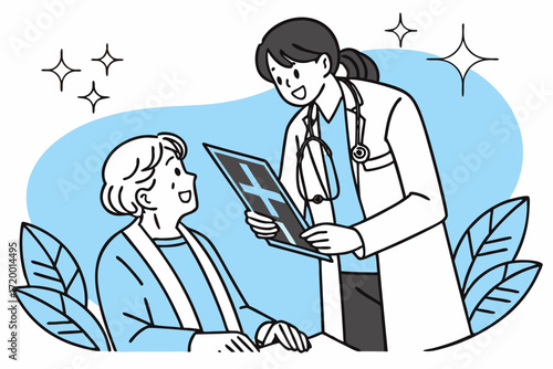 Doctor Reading X-Ray Vector with Blue Background