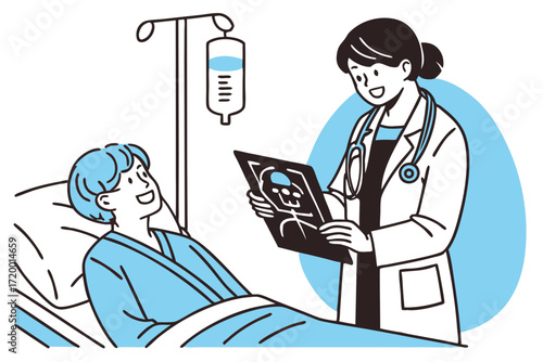 Hospital Examination Vector with IV Pole Scene