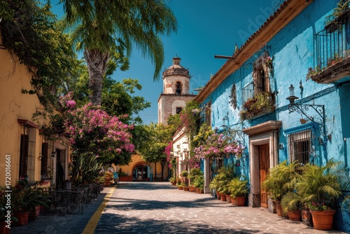Fototapeta Naklejka Na Ścianę i Meble -  Tlaquepaque: A Colorful Mexican Haven of Tropical Streets, Lush Gardens, and Charming Architecture