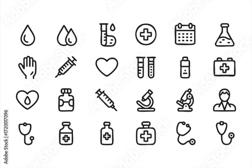 Healthcare and medical outline icons for diagnostic and wellness design
