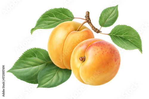 Apricots with green leaves harvest