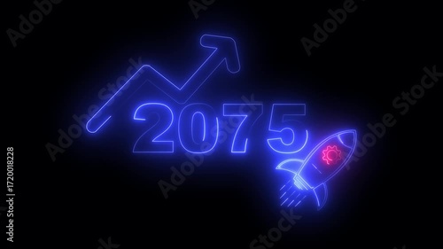 Wallpaper Mural Blue neon 2075 year with upward arrow graph and rocket ship icon on black background new year Torontodigital.ca
