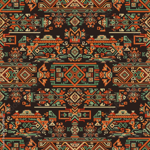 Intricate tribal pattern with rich earthy tones evokes global design and cultural heritage for backgrounds, textiles, and creative projects with ethnic flair