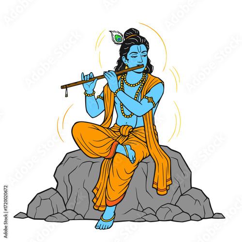 Krishna Illustration vector, krishna flat design, cartoon simple